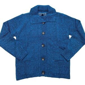 Karen Scott Petite Cardigan Sweater Top Women's PXS Blue‎ Black Marled Buttons
